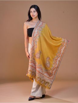 SWI STYLISH - Women's Mustard Kani Woven Wool Stole