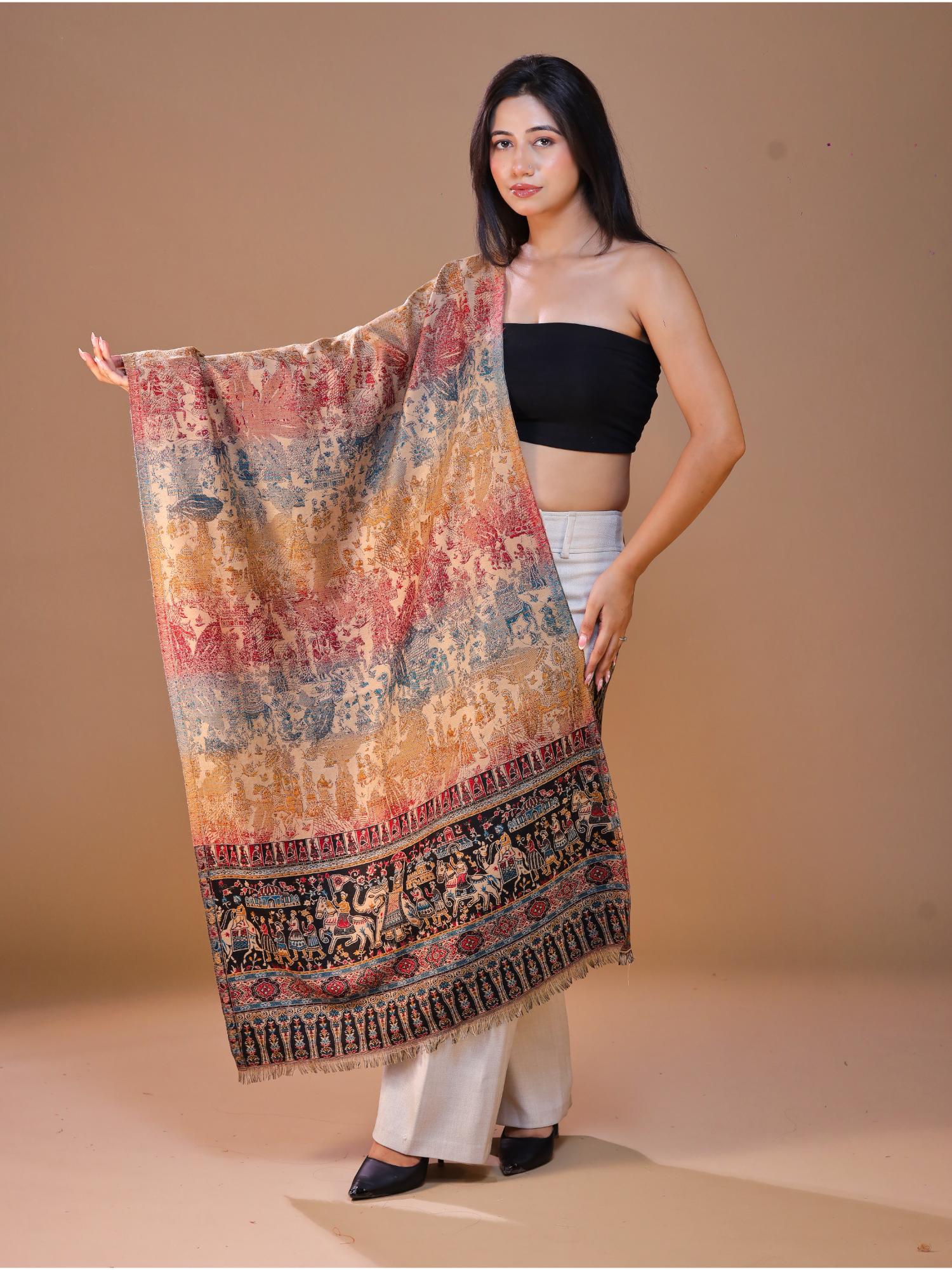 swi stylish Women's Black Jamawar Woven Wool Stole-picture-17