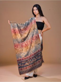 SWI STYLISH - Women's Navy Blue Jamawar Woven Wool Stole