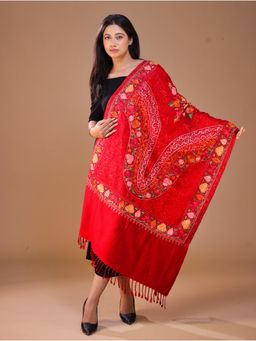 SWI STYLISH - Women's Maroon Aari Embroidery Wool Stole