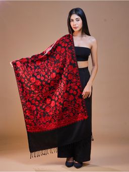 SWI STYLISH - Women's Black Aari Embroidery Wool Stole