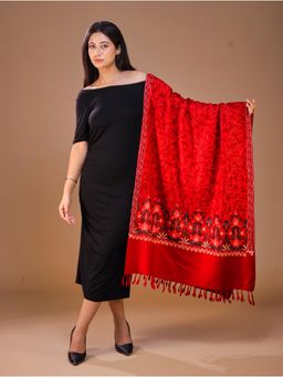 SWI STYLISH - Women's Maroon Aari Embroidery Wool Stole