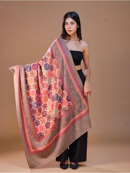 SWI STYLISH - Women's Brown Kalamkari Printed and Outlined Shawl