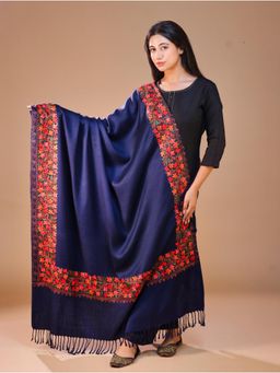SWI STYLISH - Women's Navy Blue Aari Embroidery Shawl