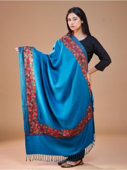 SWI STYLISH - Women's Turquoise Aari Embroidery Shawl
