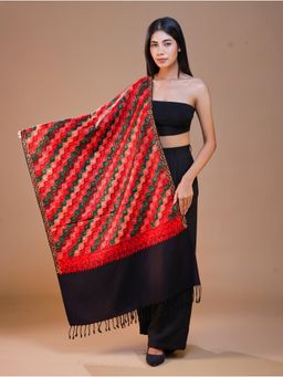 SWI STYLISH - Women's Black Aari Embroidery Shawl