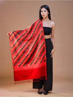 SWI STYLISH - Women's Maroon Aari Embroidery Shawl