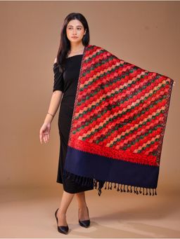 SWI STYLISH - Women's Navy Blue Aari Embroidery Shawl