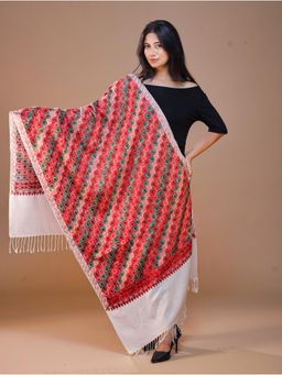SWI STYLISH - Women's White Aari Embroidery Shawl
