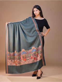 SWI STYLISH - Women's Green Darbar Printed Shawl with Swarovski Work