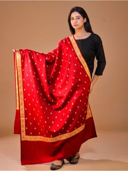 SWI STYLISH - Women's Pure Wool Faux Pashmina Maroon Hand Embroidery Shawl