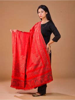 SWI STYLISH - Women's Red Jamawar Aari Embroidery Shawl