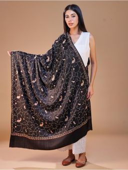 SWI STYLISH - Women's Black Hand Embroidered Shawl