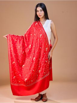 SWI STYLISH - Women's Red Hand Embroidered Shawl