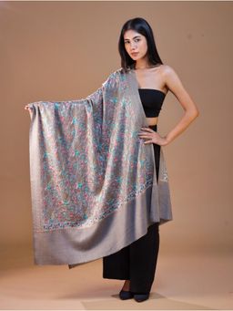 SWI STYLISH - Women's Grey Aari Embroidery Shawl