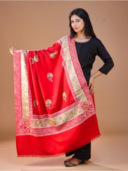 SWI STYLISH - Women's Jamawar Red and White Embroidery Shawl