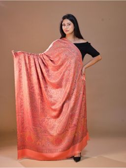 SWI STYLISH - Women's Jamawar Peach Woven Design Shawl
