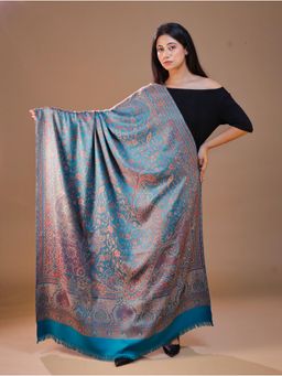 SWI STYLISH - Women's Jamawar Teal Woven Design Shawl