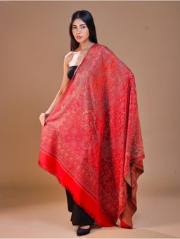 SWI STYLISH - Women's Jamawar Red Woven Design Shawl