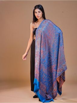 SWI STYLISH - Women's Jamawar Blue Woven Design Shawl