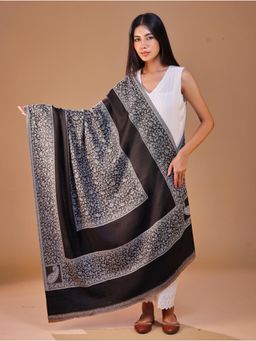 SWI STYLISH - Women's Jamawar Black Woven Design Shawl
