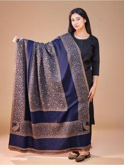 SWI STYLISH - Women's Jamawar Navy Blue Woven Design Shawl