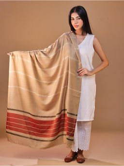 SWI STYLISH - Women's Jamawar Beige Striped Shawl