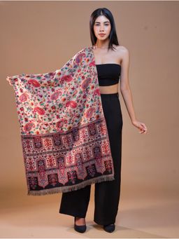 SWI STYLISH - Women's Printed Beige Aari Embroidery Wool Stole