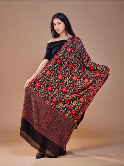 SWI STYLISH - Women's Black Aari Embroidery Wool Stole