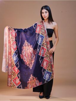 SWI STYLISH - Women's Printed Navy Blue Floral Shawl