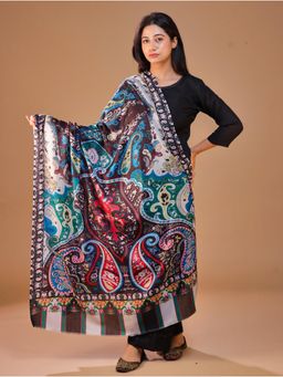 SWI STYLISH - Women's Printed Black Floral Shawl