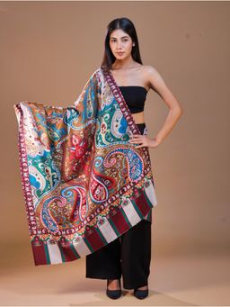 SWI STYLISH - Women's Printed Brown Floral Shawl