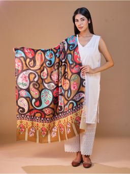 SWI STYLISH - Women's Printed Mustard Floral Shawl