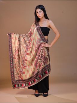 SWI STYLISH - Women's Printed Beige Floral Shawl