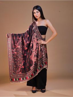 SWI STYLISH - Women's Printed Black Floral Shawl