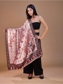 SWI STYLISH - Women's Printed White Floral Shawl
