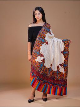 SWI STYLISH - Women's Printed White Aari Embroidery Shawl