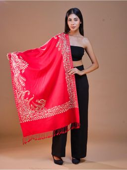 SWI STYLISH - Women's Pink Aari Embroidery Wool Stole
