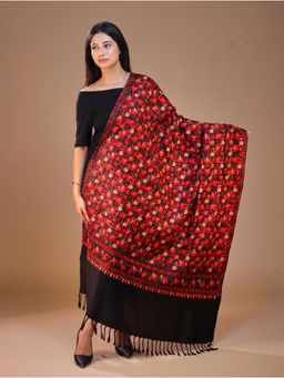 SWI STYLISH - Women's Black Aari Embroidery Shawl