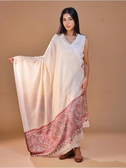 SWI STYLISH - Women's Off White Kani Woven Design Shawl