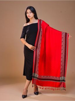 SWI STYLISH - Women's Red Woven Viscose Wool Stole