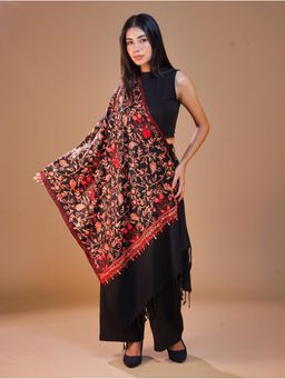 SWI STYLISH - Women's Black Aari Embroidery Wool Stole