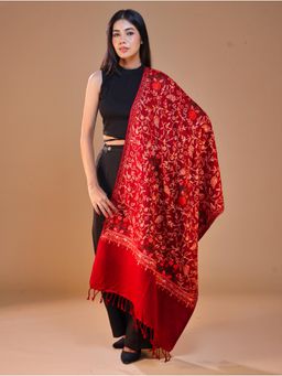 SWI STYLISH - Women's Maroon Aari Embroidery Wool Stole