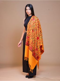 SWI STYLISH - Women's Mustard Aari Embroidery Wool Stole