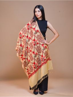 SWI STYLISH - Women's Beige Aari Embroidery Wool Stole