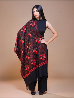 SWI STYLISH - Women's Black Aari Embroidery Wool Stole