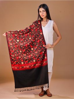 SWI STYLISH - Women's Black Aari Embroidery Wool Stole