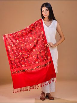 SWI STYLISH - Women's Red Aari Embroidery Wool Stole