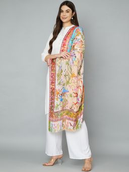 MUFFLY - Women's Beige Fine Soft Bamboo Stole with Kalamkari Print