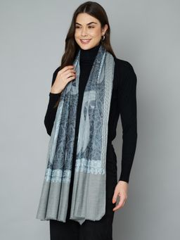 MUFFLY - Women's Grey Heavy Jaal Design Thread Embroidery Stole